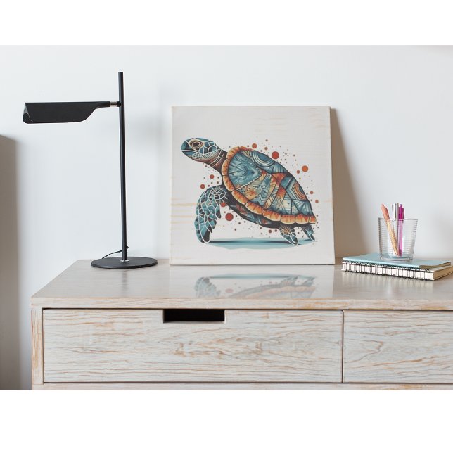 Indigo Mosaic Sea Turtle Wooden Box Sign (Creator Uploaded)