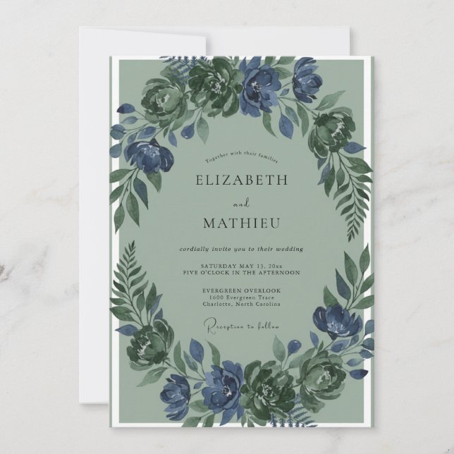 Indigo Moss Fern Wedding Invitation (Front)