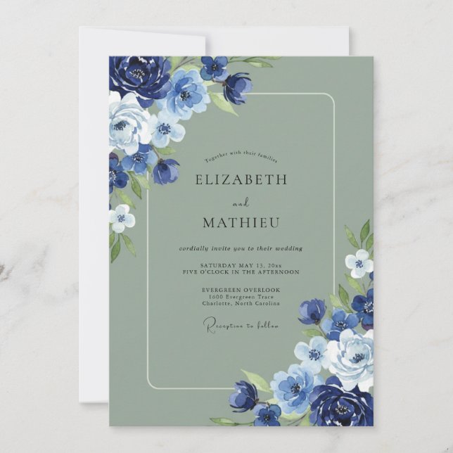 Indigo Moss Leafy Wedding Invitation (Front)