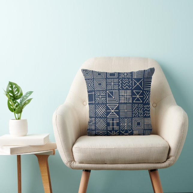 Indigo Mudcloth | Artisan Weave Statement Throw Pillow (Chair)