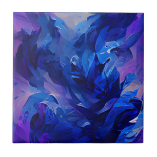 Indigo navy blue fire flower lavender ceramic tile