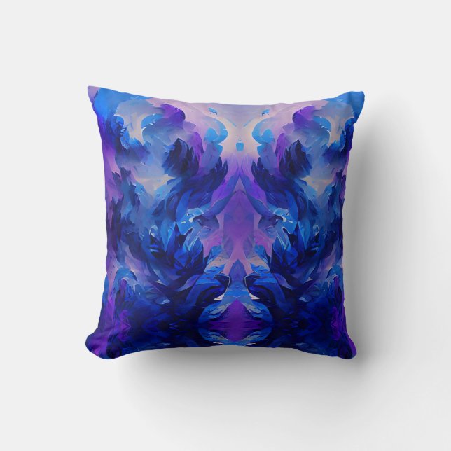 Indigo navy blue fire flower lavender throw pillow (Front)