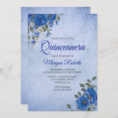 Indigo Navy Flowers Blue Watercolor Quinceanera Invitation (Front/Back)