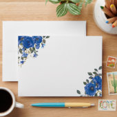 Indigo Navy Midnight Blue Flowers Invitation Envelope (Desk)