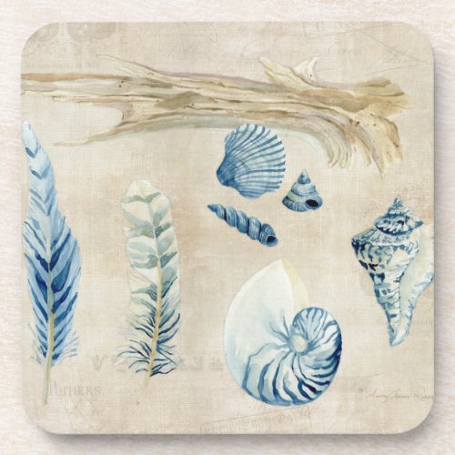 Indigo Ocean Beach Sketchbook Watercolor Shells Coaster