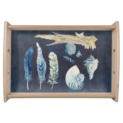 Indigo Ocean Beach Sketchbook Watercolor Shells Serving Tray