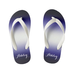 Indigo ocean blue and white customizable with name kid's flip flops