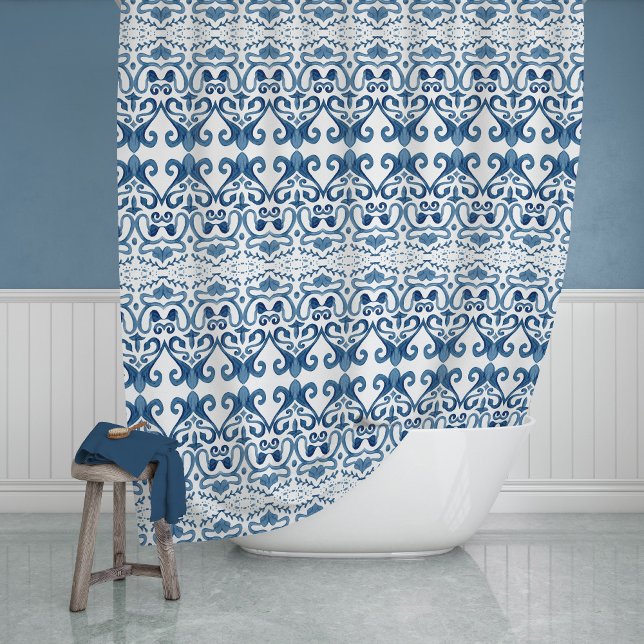 Indigo Ocean Caribbean Tropical Island Pattern Shower Curtain (Creator Uploaded)