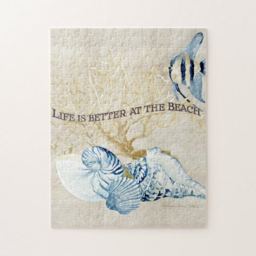 Indigo Ocean Life is Better at the Beach Shells Jigsaw Puzzle