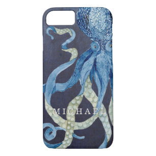 Indigo Ocean Octopus w Red Coral Watercolor Art iPhone 8/7 Case