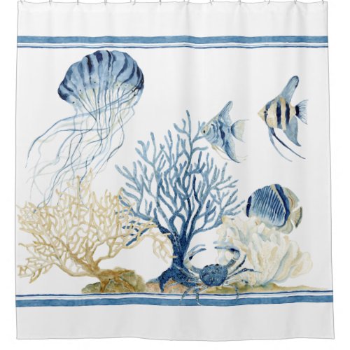 Indigo Ocean Underwater Sea Life Coral Angelfish Shower Curtain
