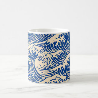 Indigo Ocean Waves on Warm Cream Coffee Mug