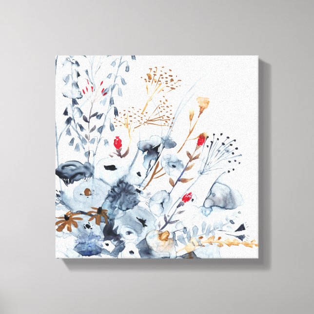 Indigo & Ochre - Watercolor Flowers Canvas Print (Front)