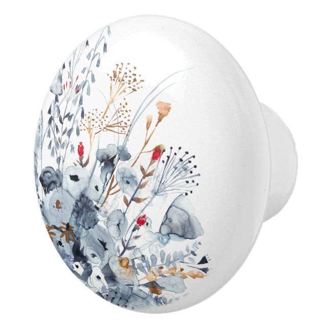 Indigo & Ochre - Watercolor Flowers Ceramic Knob (Right)