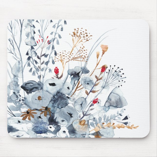 Indigo & Ochre - Watercolor Flowers Mouse Pad (Front)