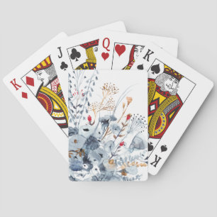 Indigo & Ochre - Watercolor Flowers Poker Cards