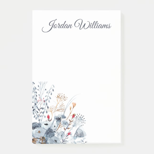 Indigo & Ochre - Watercolor Flowers Post-it Notes (Front)