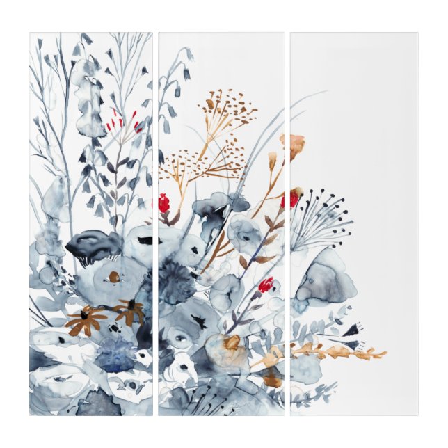 Indigo & Ochre - Watercolor Flowers Triptych (Front)