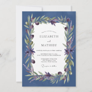 Indigo Olive Lavender Eucalyptus Wedding Invitation