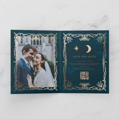 Indigo Ornament  Medieval Gold Ivy Wedding  Announcement