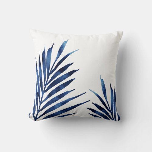 Indigo Palm Fronds Throw Pillow