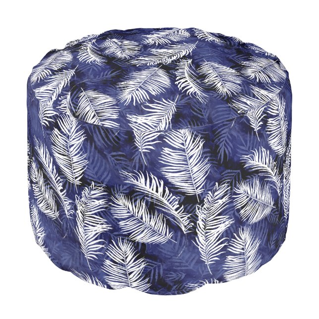 Indigo Palms Pouf (Angled Front)