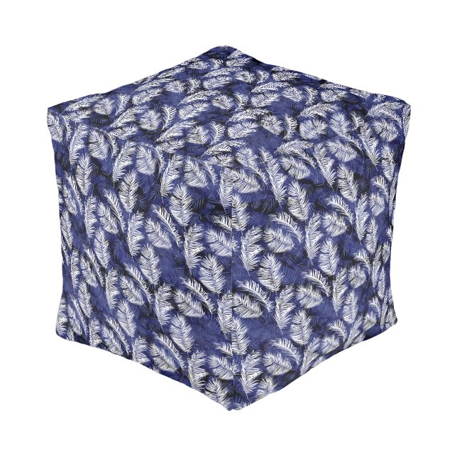 Indigo Palms Pouf (Angled Front)