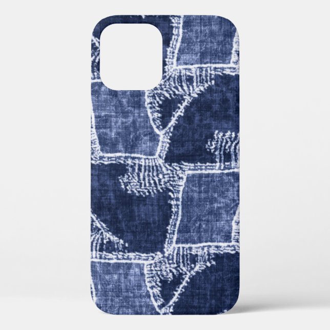 Indigo Patchwork: Textured Checked Elegance Case-Mate iPhone Case (Back)