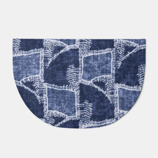 Indigo Patchwork: Textured Checked Elegance Doormat