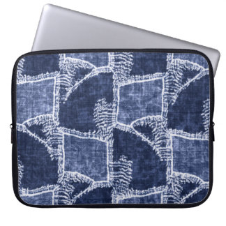 Indigo Patchwork: Textured Checked Elegance Laptop Sleeve