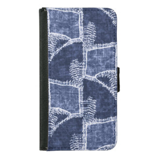 Indigo Patchwork: Textured Checked Elegance Samsung Galaxy S5 Wallet Case