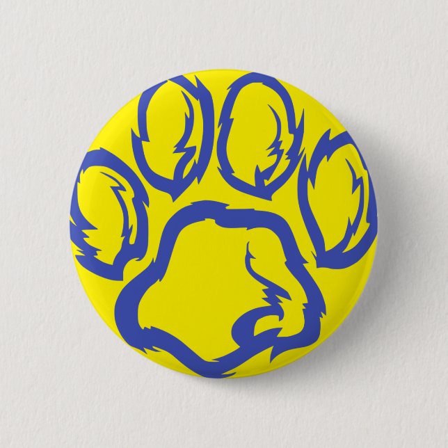 Indigo Paw print - Yellow background Button (Front)