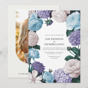 Indigo Petal, Blue Hydrangea & Frost Pearl Wedding Invitation