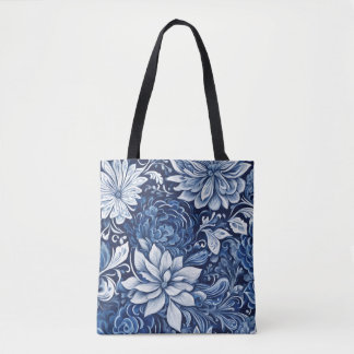 indigo petal tapestry tote bag