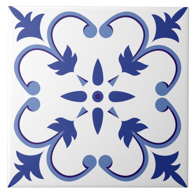 Indigo Petal Vine Ceramic Tile (Front)
