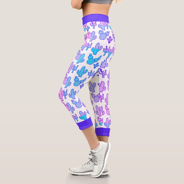 Indigo Pink Purple Cactus Hues  Capri Leggings (Left)