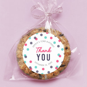 Indigo Pink Teal Confetti Birthday Thank You Classic Round Sticker