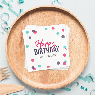 Indigo Pink Teal Confetti Happy Birthday Napkins