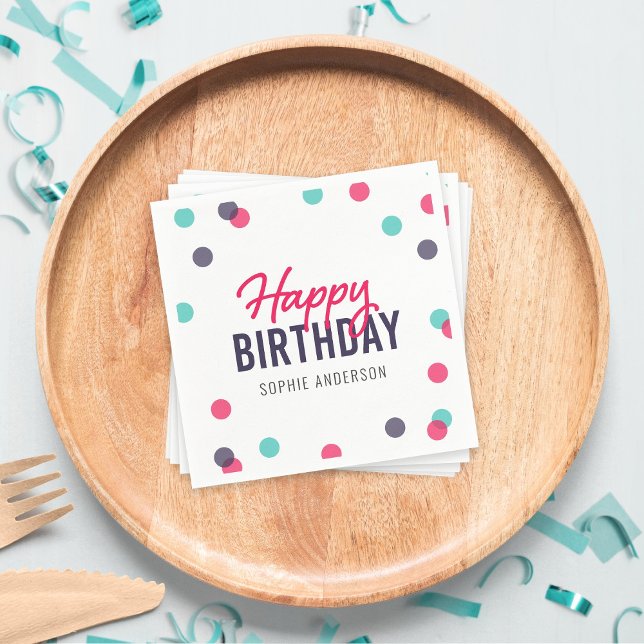 Indigo Pink Teal Confetti Happy Birthday Napkins (Creator Uploaded)