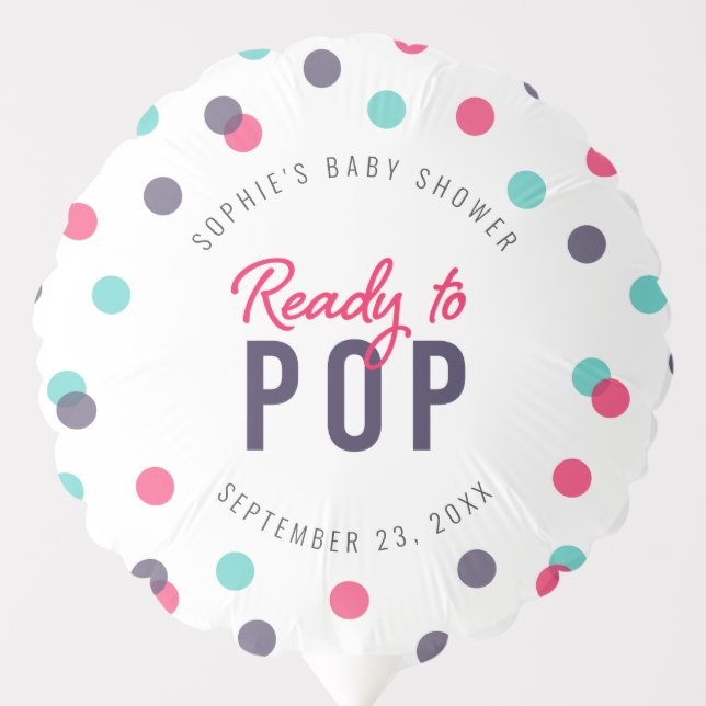 Indigo Pink Teal Confetti Ready to Pop Baby Shower Balloon (Front)