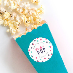Indigo Pink Teal Confetti Ready to Pop Baby Shower Classic Round Sticker