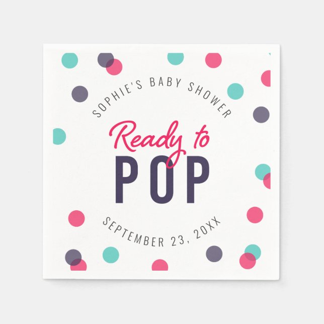 Indigo Pink Teal Confetti Ready to Pop Baby Shower Napkins (Front)