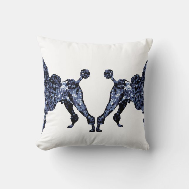 Indigo Poodles White Throw Pillow (Front)