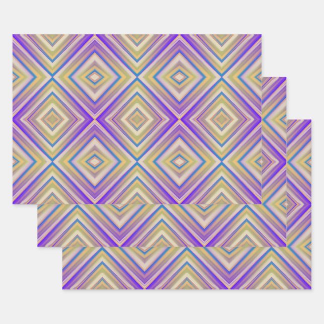 Indigo Purple Alternative Diamond Pattern Wrapping Paper Sheets (Set)