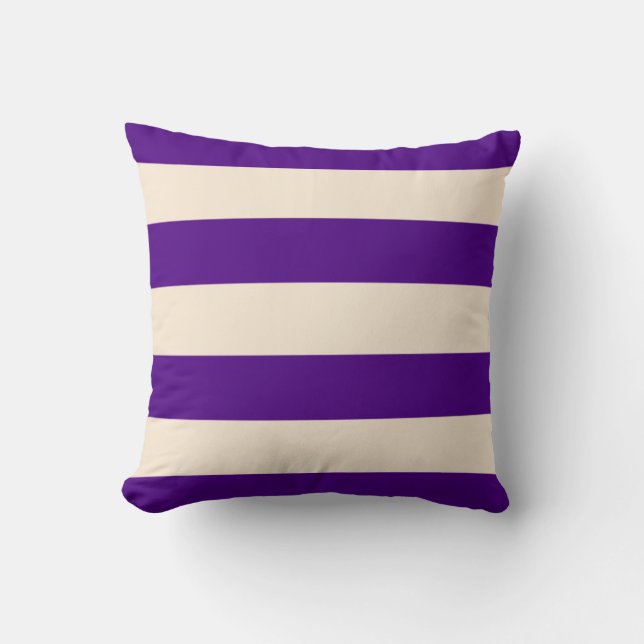 Indigo Purple and Antique White Stripes Throw Pillow (Front)