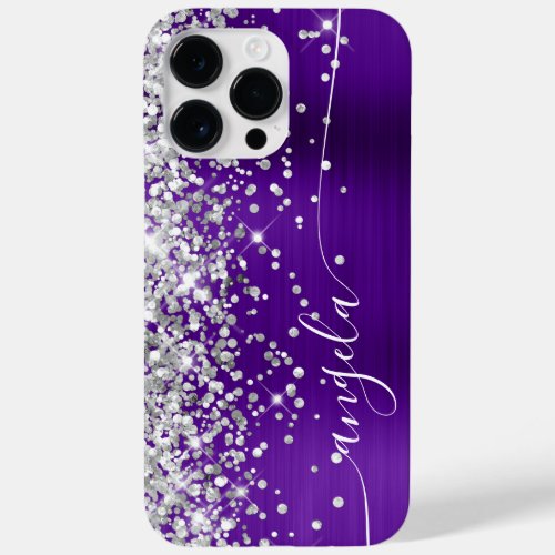 Indigo Purple and Silver Glittery Glam Signature Case_Mate iPhone 14 Pro Max Case