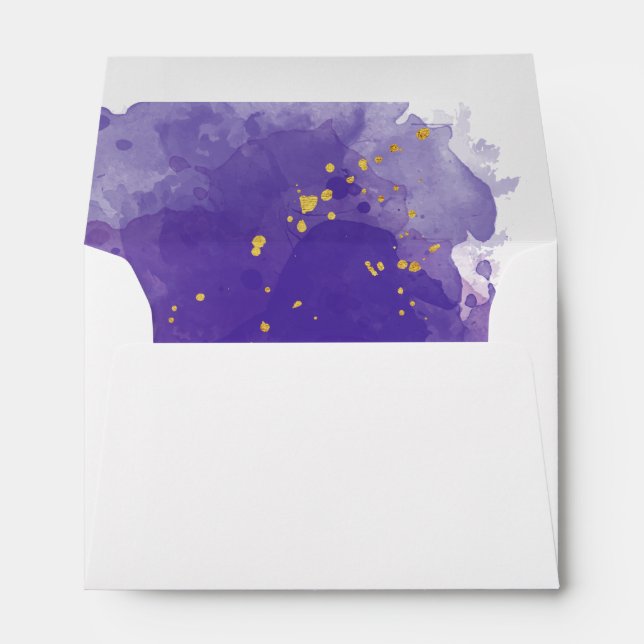 Indigo Purple Christmas Tree Golden Snow Envelope (Back (Bottom))