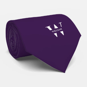 Indigo Purple Color Elegant Monogram + Name  Neck Tie