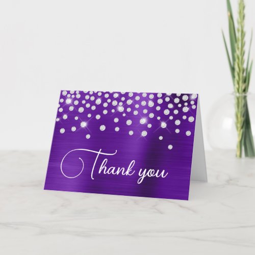 Indigo Purple Foil Diamond Confetti 50th Birthday Thank You Card