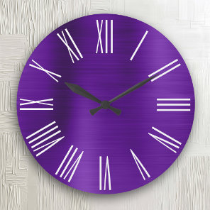 Indigo Purple Foil White Roman Numerals Large Clock